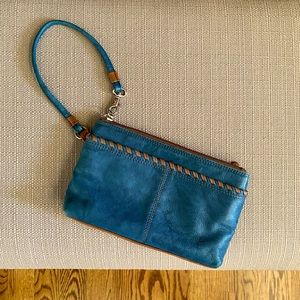 Teal and Brown Leather Wristlet